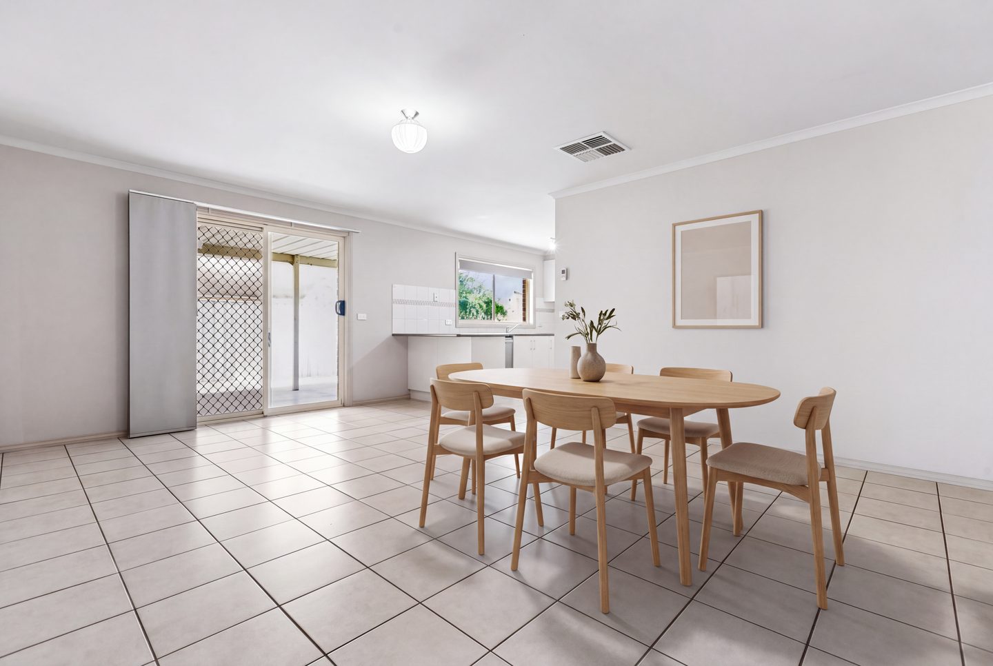The open-plan meals area beside the kitchen