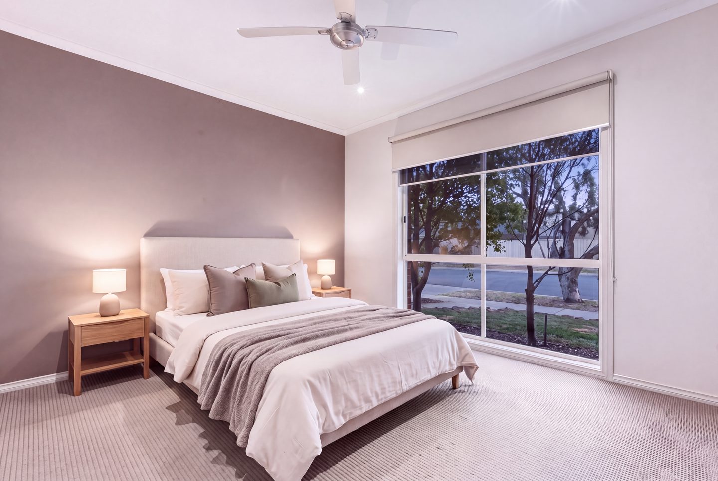 The main bedroom in the evening